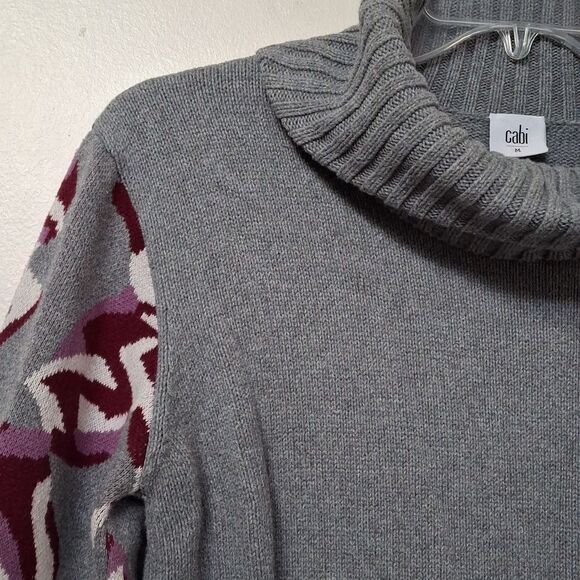 Cabi Eden Gray Purple Floral Bell Sleeve Turtleneck Sweater WOMENs Size M - Picture 4 of 6